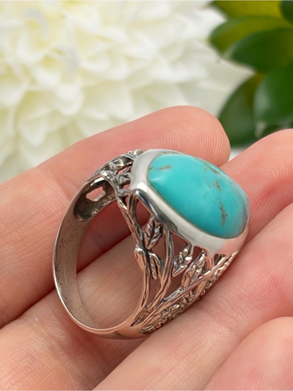Vintage Sterling Silver 925 Marquise Turquoise Chunky Ring Size 9 Nice Condition - Picture 8 of 9